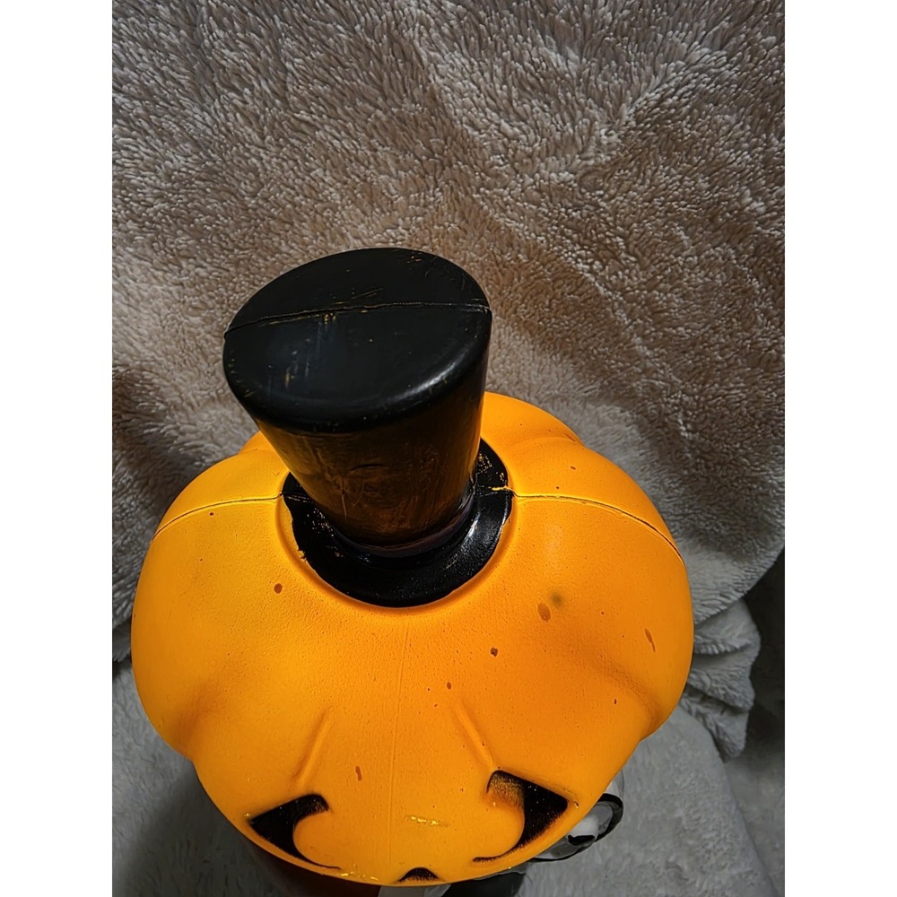 Vtg Halloween Pumpkin Man Light-Up‎ Deco Top Hat & Lollipop 12" Jack-O-Lantern - Picture 4 of 15